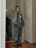 Damage Two Way Denim Hooded Jacket