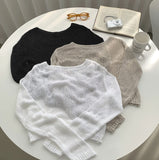 Loose-Fit Boat Neck Mesh Long Sleeve Knit
