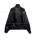 Frill High Neck Balloon Leather Jacket