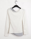 Chiss shirring layered diagonal off-shoulder long sleeve T-shirt
