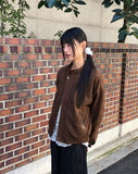 Shy Suede No-Collars Snap Button Zipper Pocket Blouson Jacket