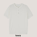 Koiz henley neck wrinkle short sleeve t-shirt