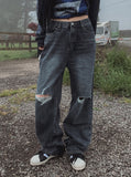 [U-DENIM] 5 Colors Ripped Jeans Wide Denim Pants