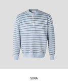 Clo Hairy Stripe Henley Neck Knit