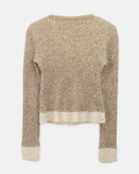 Lipin Color Matching V-Neck Slim Boucle Long Sleeve Knit