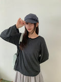 [BAONHAUS] Felts Stripe Henley Neck Long Sleeve Tee