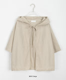 Ruike Linen Ribbon Hood Short Sleeve Cardigan - Linen 55