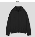 Gentle High Neck Wool Zip-Up Cardigan