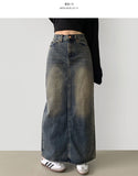 Slit H-line Washing Long Denim Skirt