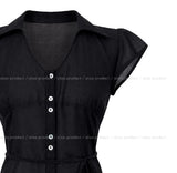 Rib Unbalanced Button Sheer Blouse