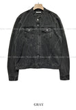 Curved neck denim jacket