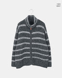 Boyu Stripe Zip-Up Mohair Knit Cardigan