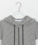 Ryuki Stripe Crop Short Sleeve Hood Zip-Up