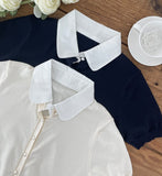 Luna Color Matching Collar Knit Cardigan