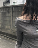 Kibe Ribbon Shirring Wool Tencel T-Shirt