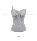 Roel Shirring Button Lace Cap Sleeveless