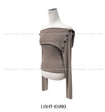 Ellie side button off-shoulder long sleeve