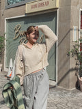Mix cable crop hooded knit