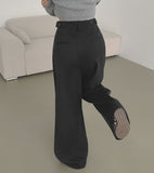 Wool Pin Tuck Button Adjust Wide Slacks