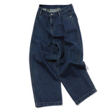 Wide one tuck denim pants