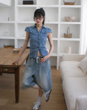 Tout Washed Wide Denim Bermuda Pants