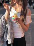 [MADE] Fron Button Slim One-Shoulder Short Sleeve T-Shirt