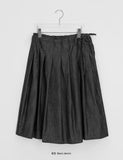 Dipan Ribbon Denim Pleated Midi Skirt