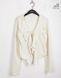 hoven ribbon strap ruffle frill long-sleeved cardigan