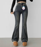 Washing Banding Heated Fabric Brushed Span Bootcut Denim Pants