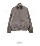 Balloon fit ribbed fleece zip-up