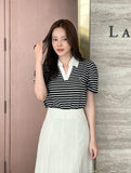 Heden Open Collar Stripe Puff Short Sleeve T-shirt