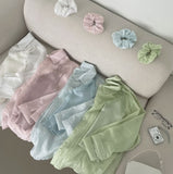 Lace Sleeveless Wrinkle Loose Fit Shirt Scrunchie Three-Piece Set