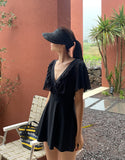 Cloche Ruffle Wrap Monokini Black