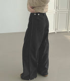 Brushed Corduroy Hem Snap Cut Pin Tuck Adjust Wide Balloon Pants