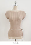Dare Boat Neck Ribbed Cap Sleeve Knit(Belt Set)