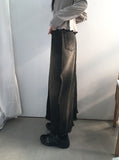 Yat Cat Sand Washing Damage Maxi Denim Long Skirt