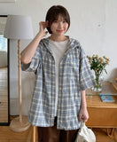 [unisex] Imeo Check Short Sleeve Hood Shirt