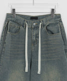 Kims Side Pintuck Denim Wide Pants