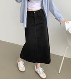 H-line Loose Back Slit Cotton Long Skirt