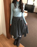 [wool 20%] Tir Stripe Tie Midi Skirt