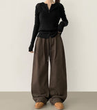Autumn Peach Processed Pintuck Loose Wide Fit Banding Cotton Pants