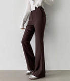 Hidden Banding Pin Tuck Long Boot Cut Span Slacks Pants
