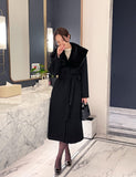 Devel Mink Fur Collar Wool Long Coat (Belt Set)