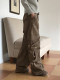 Zuri Y2K Washing Suede Cargo Back Banding Long Wide Pants
