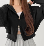 Two-Way Zipper Balloon Crop Hood Zip-Up