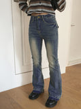 Kimman Y2K Crack Washing Gold Embroidery Long Bootcut Denim Pants