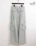 Washed Pocket Cargo Light Blue Long Wide Denim Pants