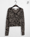 Zlin Paisley Velvet Flower Jacquard Wrap Long-Sleeved T-Shirt