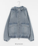 Yuyuni Two-Way Fleece Denim Over Hood Zip-up