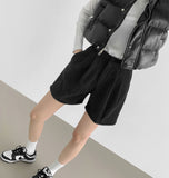 Winter Shorts Corduroy Fleece Brushed Pin Tuck Banding Short Pants